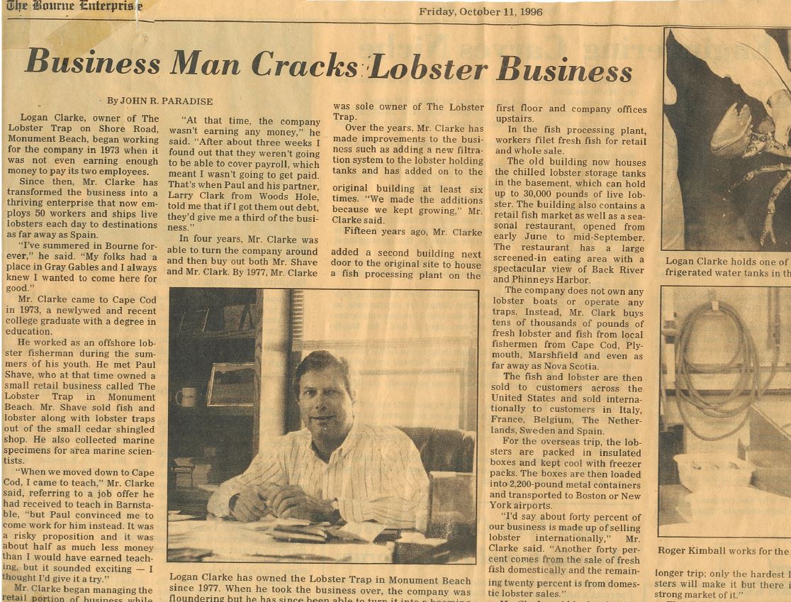 An old newspaper clipping of Logan Clarke's business, before he expanded into Maine. 